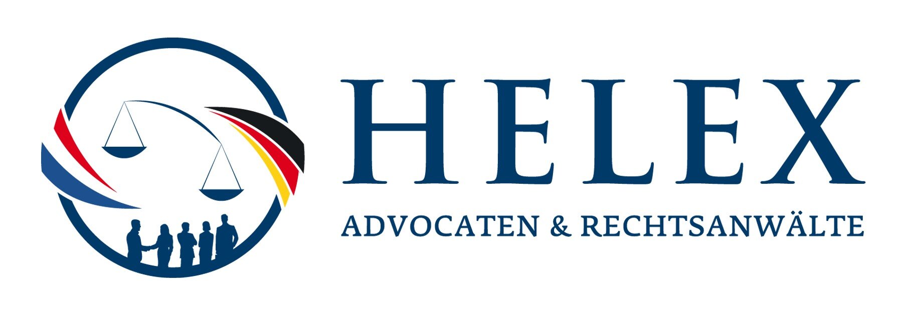Logo Helex Advocatenen Rechstanwaelte in blauw op wit.