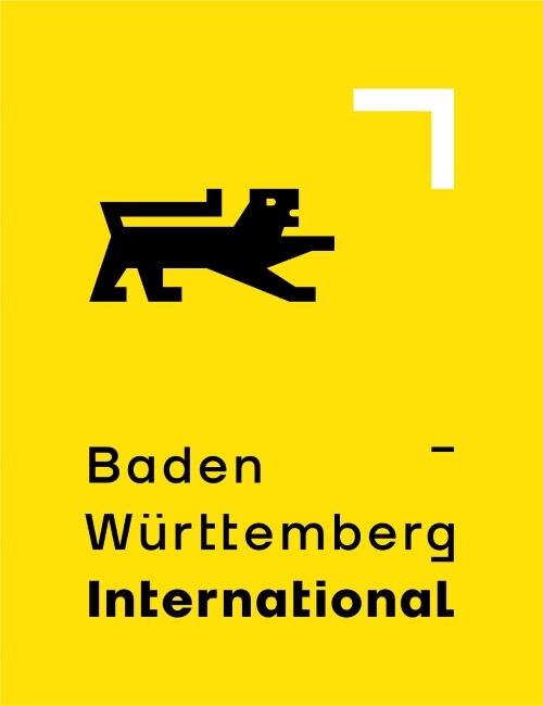 bwi-logo kleiner Logo van de Baden Wüttemberg International, Zwart, wit op geele grond