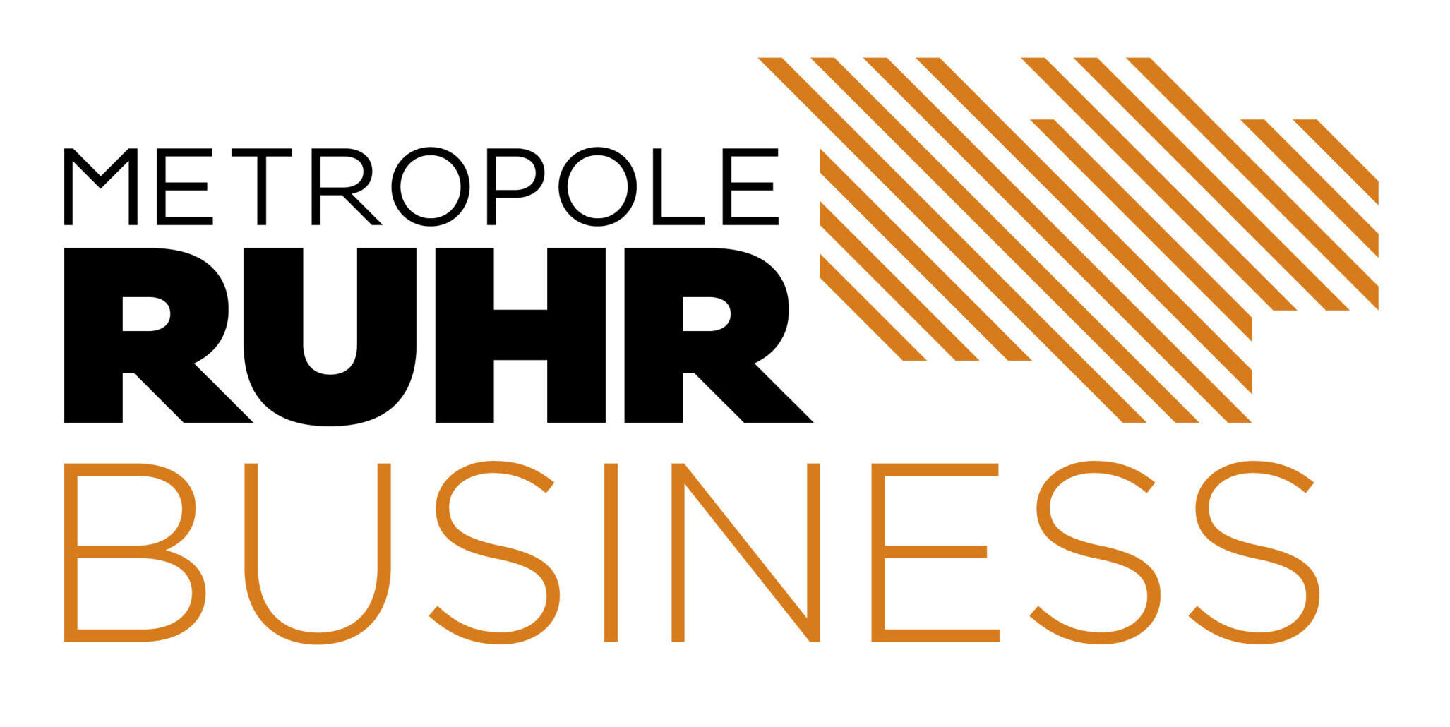 Logo Metropole Ruhr Business in de kleur zwart, oranje op wit
